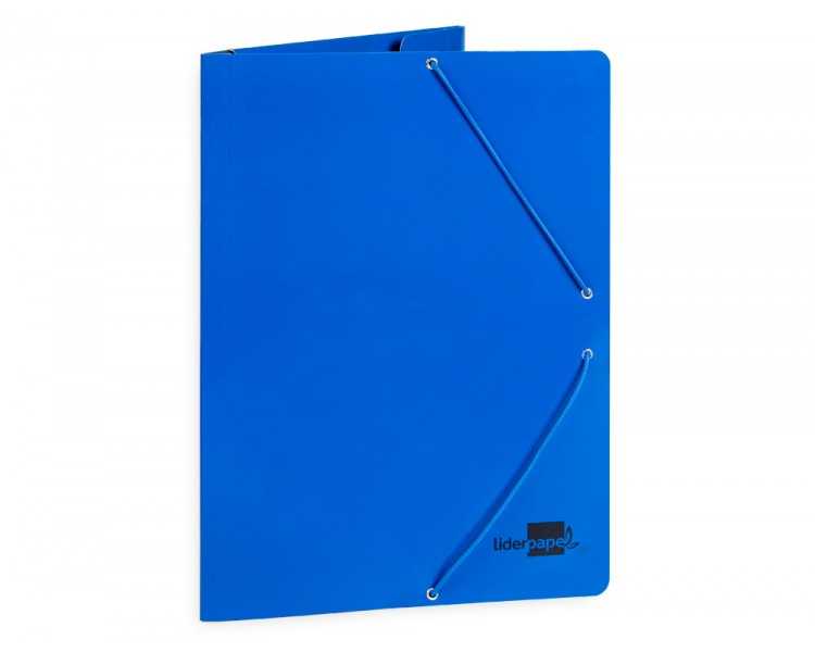 Carpeta liderpapel gomas folio 3 solapas carton plastificado color azul