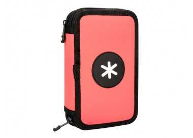 Plumier escolar antartik doble cremallera color coral 28 piezas