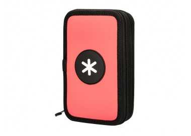 Plumier escolar antartik doble cremallera color coral 28 piezas