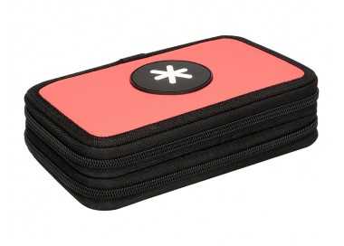 Plumier escolar antartik doble cremallera color coral 28 piezas