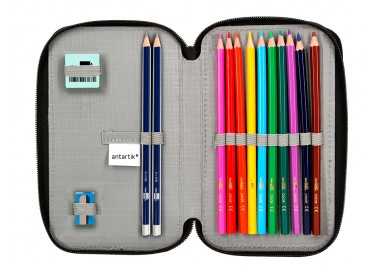 Plumier escolar antartik doble cremallera color coral 28 piezas