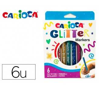 Rotulador carioca glitter purpurina punta 1 mm caja de 6 unidades colores surtidos