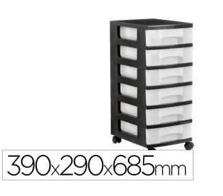 Cajonera archivo 2000 6 cajones transparente carcasa negra 6 litros con ruedas 390x290x685 mm
