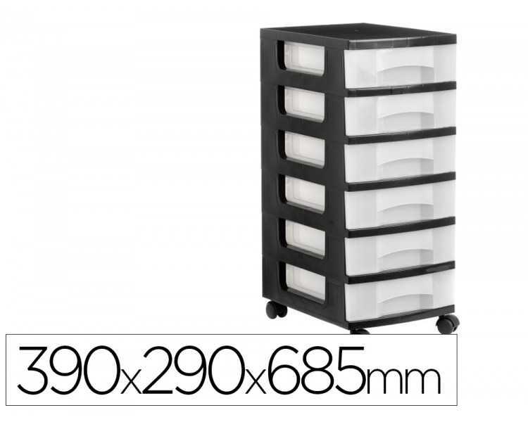 Cajonera archivo 2000 6 cajones transparente carcasa negra 6 litros con ruedas 390x290x685 mm