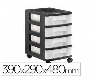 Cajonera archivo 2000 4 cajones transparente carcasa negra 6 litros con ruedas 390x290x480 mm