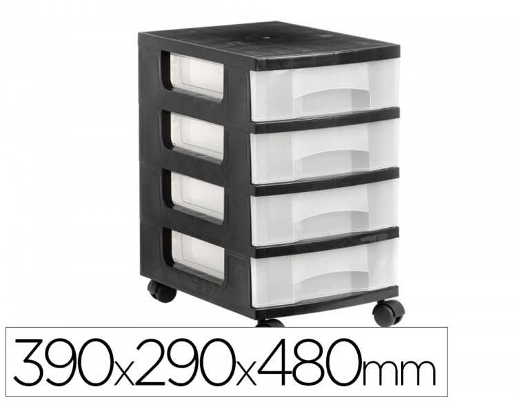 Cajonera archivo 2000 4 cajones transparente carcasa negra 6 litros con ruedas 390x290x480 mm