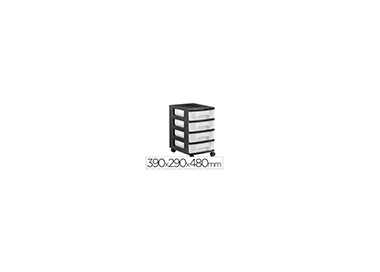 Cajonera archivo 2000 4 cajones transparente carcasa negra 6 litros con ruedas 390x290x480 mm