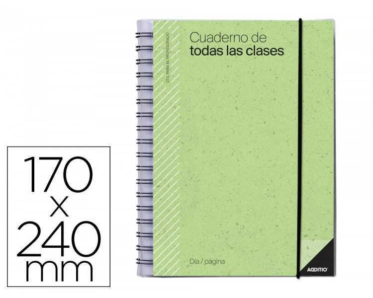 Cuaderno de todas las clases profesorado addittio 256 paginas dia pagina color verde 170x240 mm