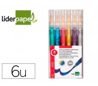 Rotulador liderpapel efecto purpurina metalizada punta reversible bolsa de 6 unidades colores surtidos