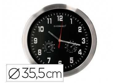 Reloj q-connect de pared metalico redondo 35,5 cm movimiento silencioso color cromado con esfera negra