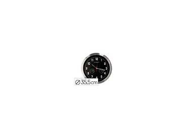 Reloj q-connect de pared metalico redondo 35,5 cm movimiento silencioso color cromado con esfera negra