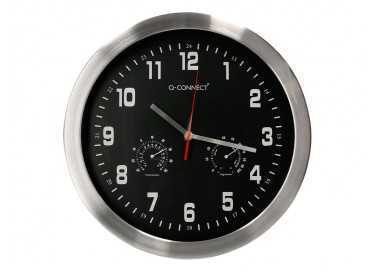 Reloj q-connect de pared metalico redondo 35,5 cm movimiento silencioso color cromado con esfera negra