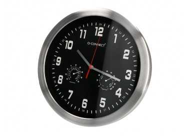 Reloj q-connect de pared metalico redondo 35,5 cm movimiento silencioso color cromado con esfera negra