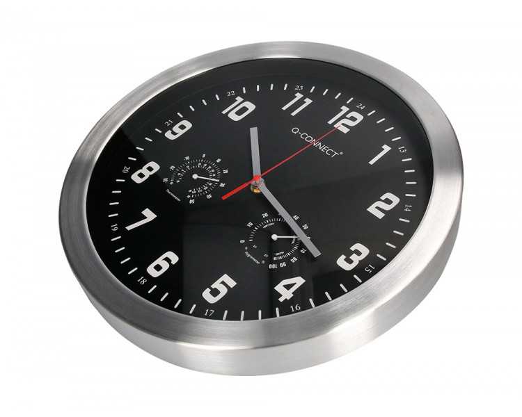 Reloj q-connect de pared metalico redondo 35,5 cm movimiento silencioso color cromado con esfera negra
