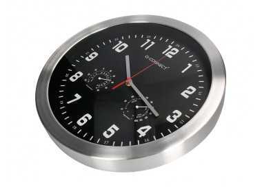 Reloj q-connect de pared metalico redondo 35,5 cm movimiento silencioso color cromado con esfera negra