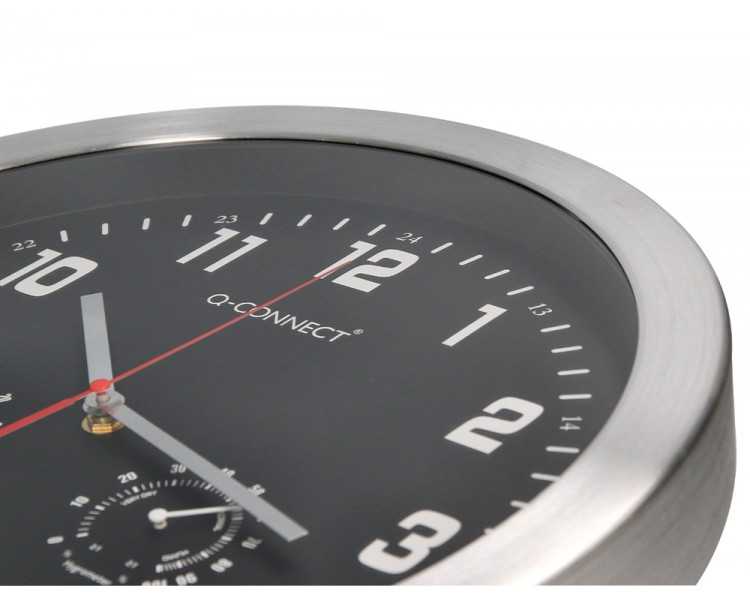 Reloj q-connect de pared metalico redondo 35,5 cm movimiento silencioso color cromado con esfera negra