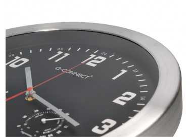Reloj q-connect de pared metalico redondo 35,5 cm movimiento silencioso color cromado con esfera negra