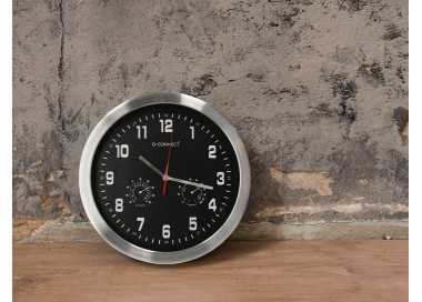 Reloj q-connect de pared metalico redondo 35,5 cm movimiento silencioso color cromado con esfera negra