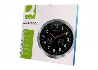 Reloj q-connect de pared metalico redondo 35,5 cm movimiento silencioso color cromado con esfera negra