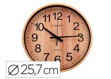 Reloj q-connect de pared de plastico redondo 25,7 cm movimiento silencioso color madera natural