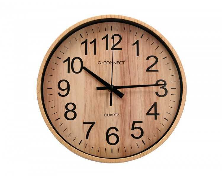 Reloj q-connect de pared de plastico redondo 25,7 cm movimiento silencioso color madera natural