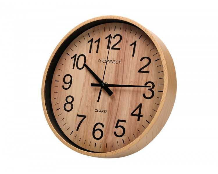 Reloj q-connect de pared de plastico redondo 25,7 cm movimiento silencioso color madera natural