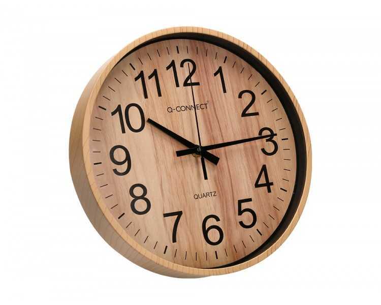 Reloj q-connect de pared de plastico redondo 25,7 cm movimiento silencioso color madera natural