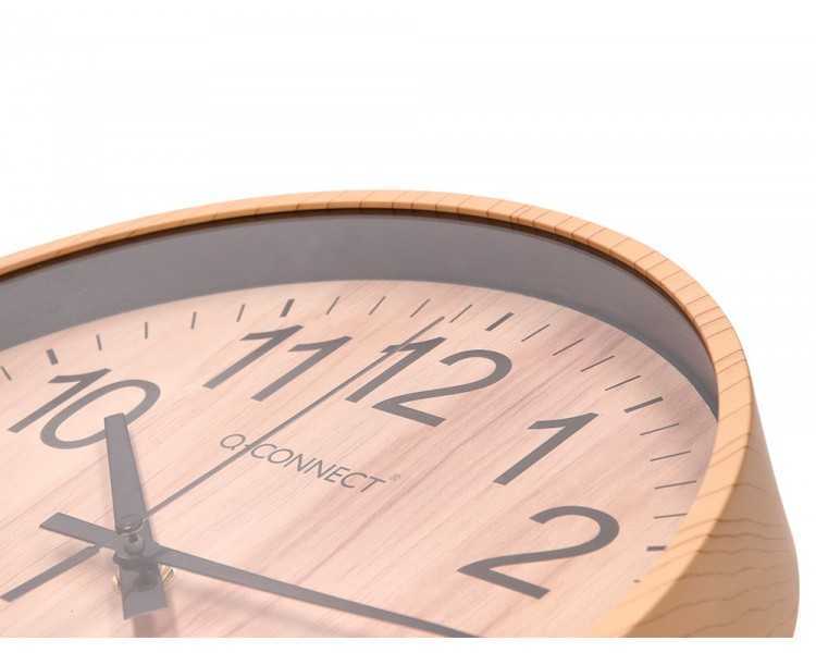 Reloj q-connect de pared de plastico redondo 25,7 cm movimiento silencioso color madera natural