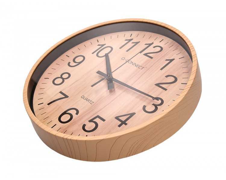 Reloj q-connect de pared de plastico redondo 25,7 cm movimiento silencioso color madera natural