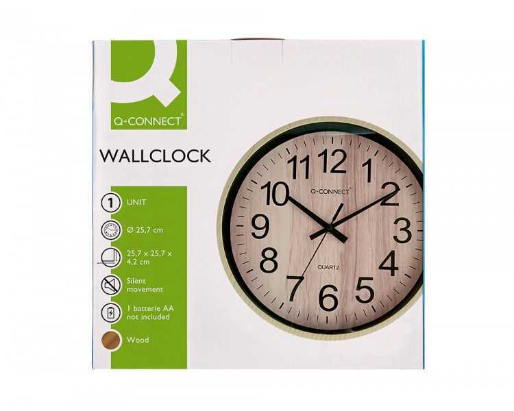 Reloj q-connect de pared de plastico redondo 25,7 cm movimiento silencioso color madera natural