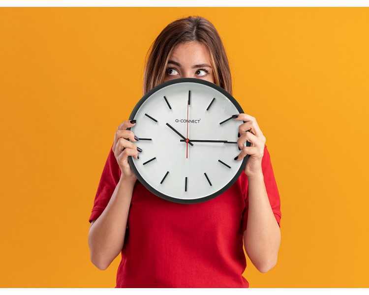 Reloj q-connect de pared de plastico redondo 34,4 cm movimiento silencioso color negro