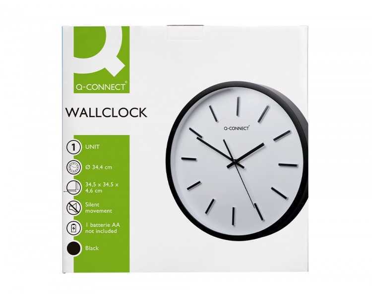 Reloj q-connect de pared de plastico redondo 34,4 cm movimiento silencioso color negro