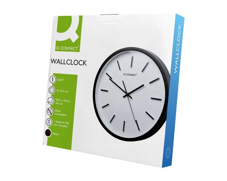Reloj q-connect de pared de plastico redondo 34,4 cm movimiento silencioso color negro