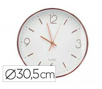 Reloj q-connect de pared metalico redondo 30,5 cm movimiento silencioso color rosa dorado