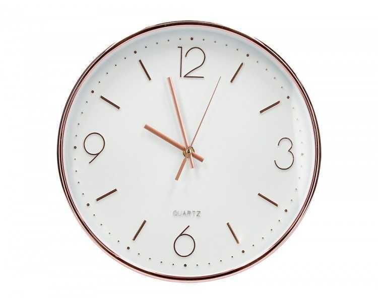Reloj q-connect de pared metalico redondo 30,5 cm movimiento silencioso color rosa dorado