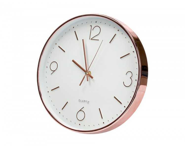 Reloj q-connect de pared metalico redondo 30,5 cm movimiento silencioso color rosa dorado