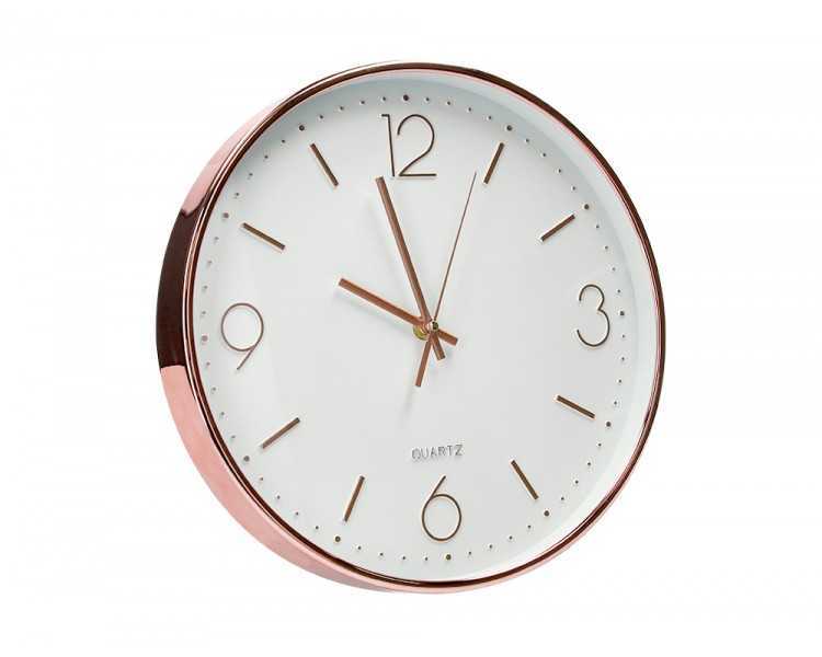 Reloj q-connect de pared metalico redondo 30,5 cm movimiento silencioso color rosa dorado