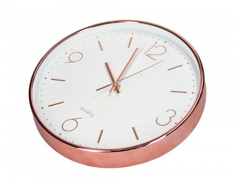 Reloj q-connect de pared metalico redondo 30,5 cm movimiento silencioso color rosa dorado