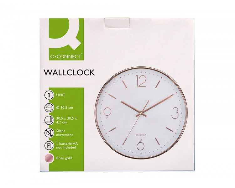 Reloj q-connect de pared metalico redondo 30,5 cm movimiento silencioso color rosa dorado