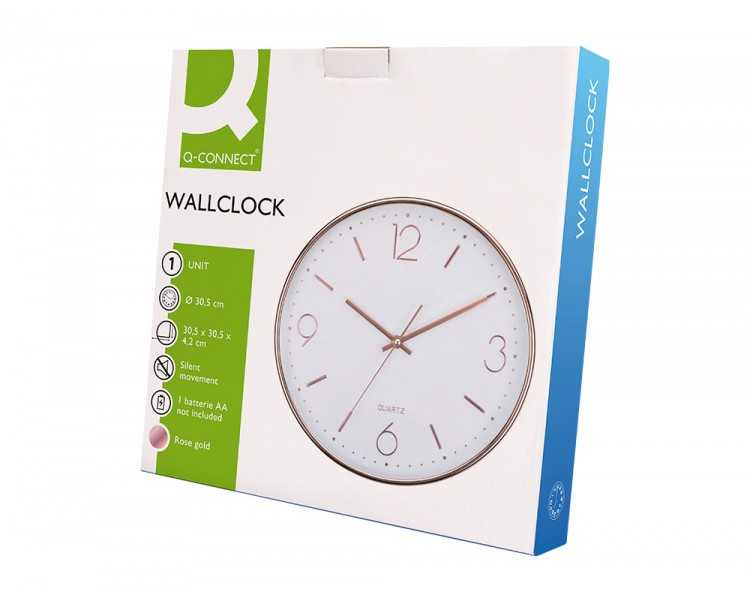 Reloj q-connect de pared metalico redondo 30,5 cm movimiento silencioso color rosa dorado