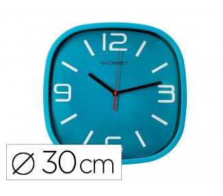 Reloj q-connect de pared de plastico redondo 30 cm movimiento silencioso color azul