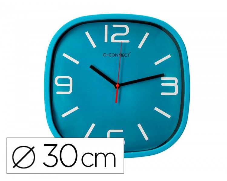 Reloj q-connect de pared de plastico redondo 30 cm movimiento silencioso color azul