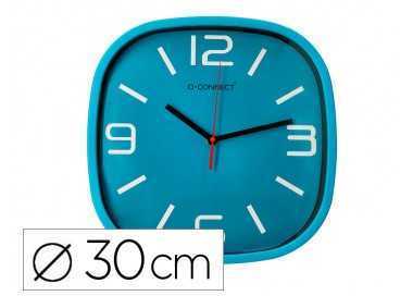 Reloj q-connect de pared de plastico redondo 30 cm movimiento silencioso color azul