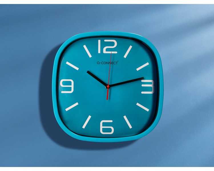Reloj q-connect de pared de plastico redondo 30 cm movimiento silencioso color azul