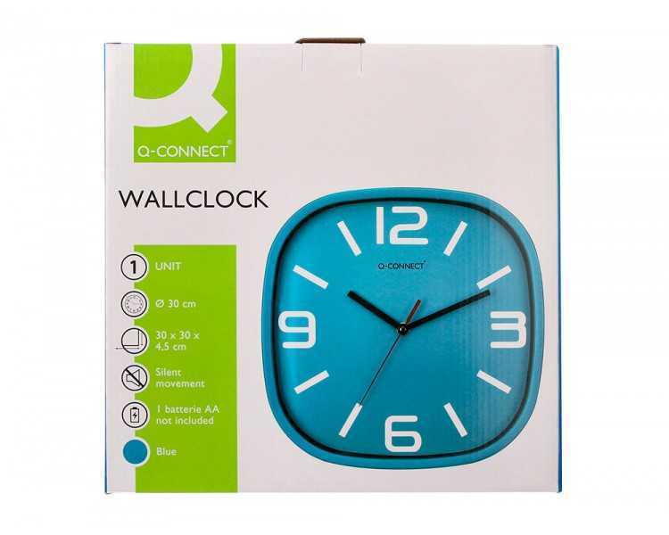 Reloj q-connect de pared de plastico redondo 30 cm movimiento silencioso color azul