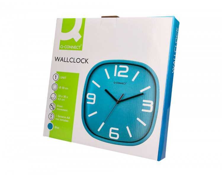 Reloj q-connect de pared de plastico redondo 30 cm movimiento silencioso color azul