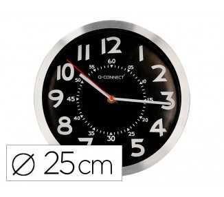 Reloj q-connect de pared metalico redondo 25 cm movimiento silencioso color negro con esfera cromado