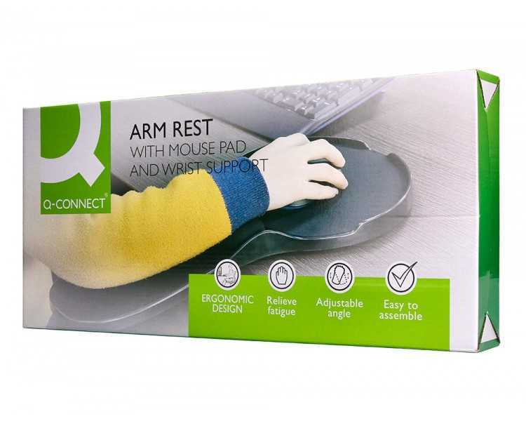 Reposabrazos ergonomico q-connect con alfombrilla de raton y apoyo de muñeca color negro 220x140x480 mm