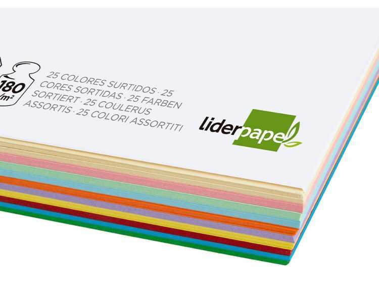 Cartulina liderpapel a4 180g/m2 25 colores surtidos paquete de 100 hojas
