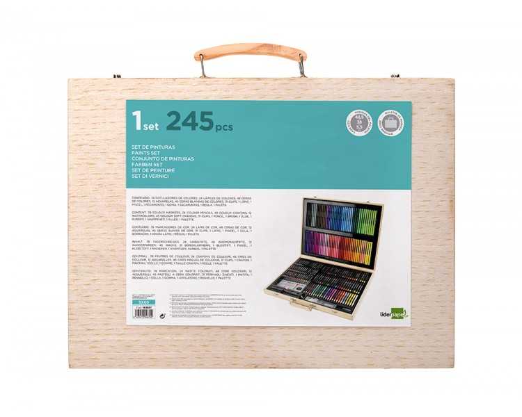 Estuche de pintura liderpapel madera 245 piezas maletin 49x36,6x4,5 cm